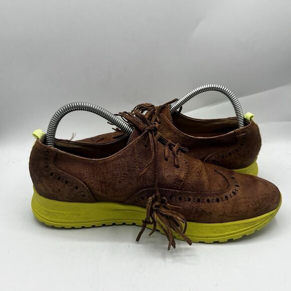 Velez Oxford Shoes Mens 8 Brown/Yellow Leather Wingtip Lace Up Colombian Made - Picture 6 of 15